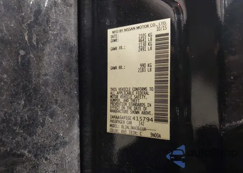 2016 Nissan Maxima 3.5 Platinum/3.5 S/3.5 Sl/3.5 Sr/3.5 Sv из США, поврежденный, VIN 1N4AA6AP1GC415794